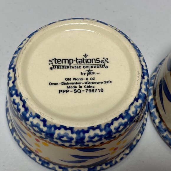 Temp-Tations Old World Blue 6oz Ramekins Ovenware Bakeware Round Bowls W/ Lids - Picture 2 of 9